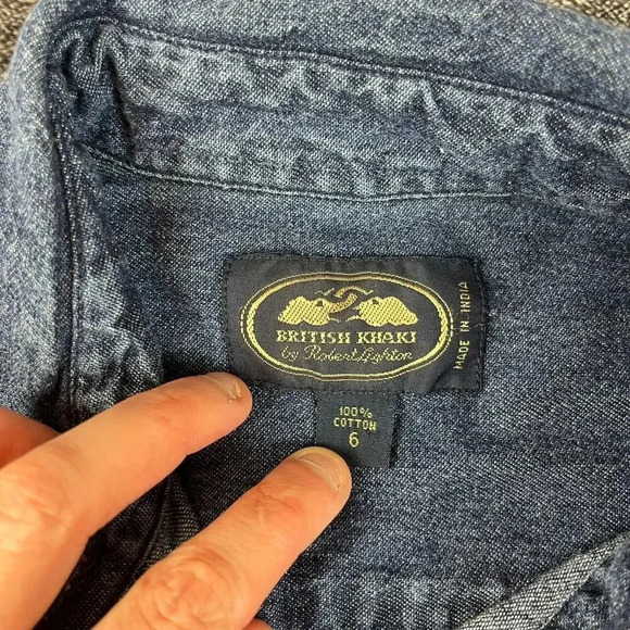 Vtg British Khaki Embroidered Horse Denim Button Up Women's 6 Chambray *READ - Picture 5 of 10